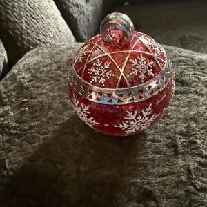 Red Glass Holiday Ornament with Snowflake Design